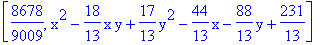 [8678/9009, x^2-18/13*x*y+17/13*y^2-44/13*x-88/13*y+231/13]